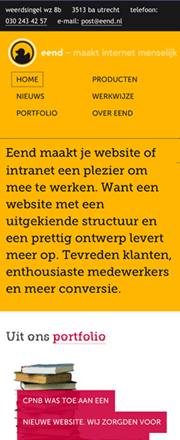 schermafdruk: eend.nl, schermbreedte 320px