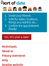schermafdruk: mobiele versie van sortofdate.com